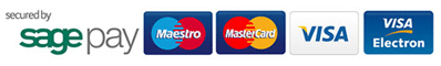 Secured by SagePay with Maestro Mastercard Visa and Visa Electron card logos